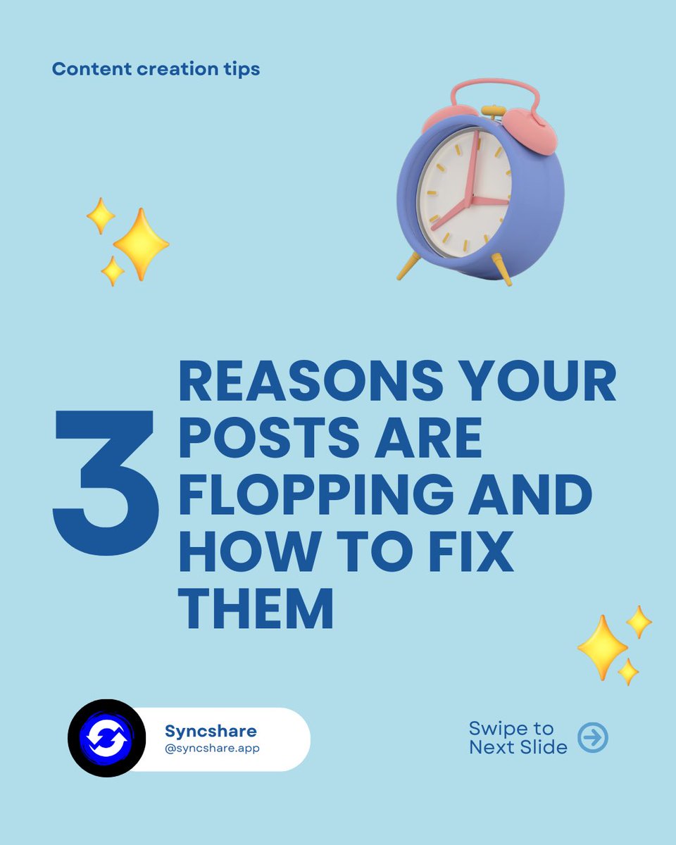 SyncshareApp's tweet photo. Posting every day but still not getting results? You might be doing these 3 things wrong. Let’s fix that and Join our waitlist via the link in bio.

#ContentTips #SocialMediaGrowthhacks #Syncshare https://t.co/JOQ9wj2WJ3