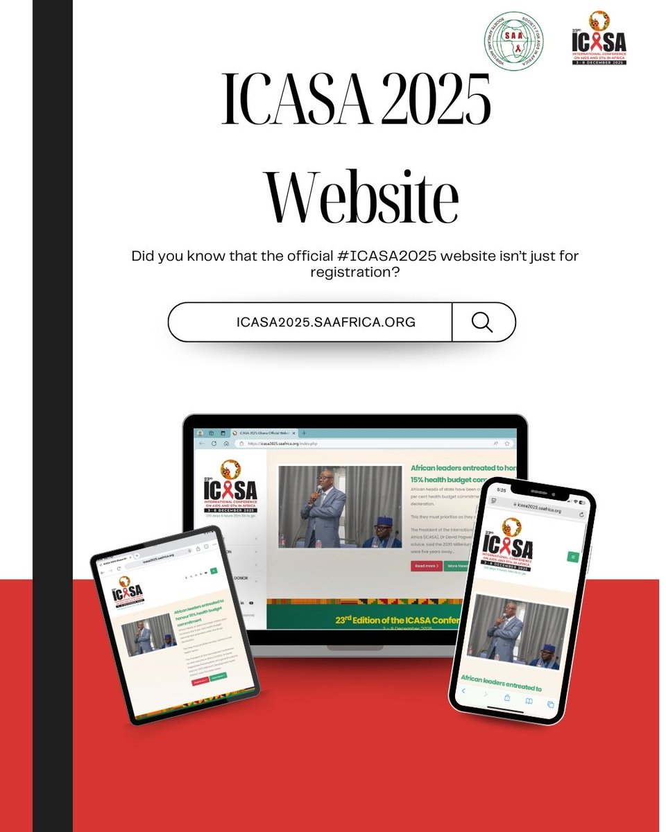 Did you know the official #ICASA2025 website is more than just a registration portal? It’s a comprehensive resource centre for everything related to ICASA.

You’ll find key information on registration fees, the conference venue, important dates, abstract submissions, media