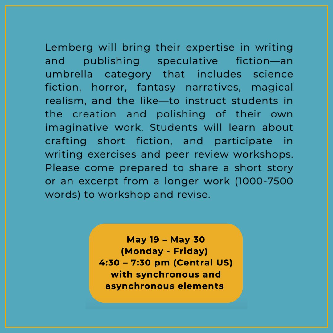 NOW OPEN FOR ENROLLMENT! Summer Speculative Fiction Writing Workshop🔆

NON-CREDIT-SEEKING STUDENTS: contact sfcenter@ku.edu for details

CREDIT-SEEKING KU STUDENTS: enroll via classes.ku.edu