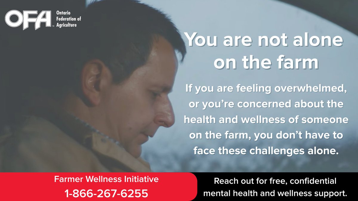 Uncertainty can take a toll when planting pressure, tariffs, weather and markets start piling up. Please remember, there is help available when you need it.  24/7/365. English and French. Call 1-866-267-6255 farmerwellnessinitiative.ca #mentalhealthmatters