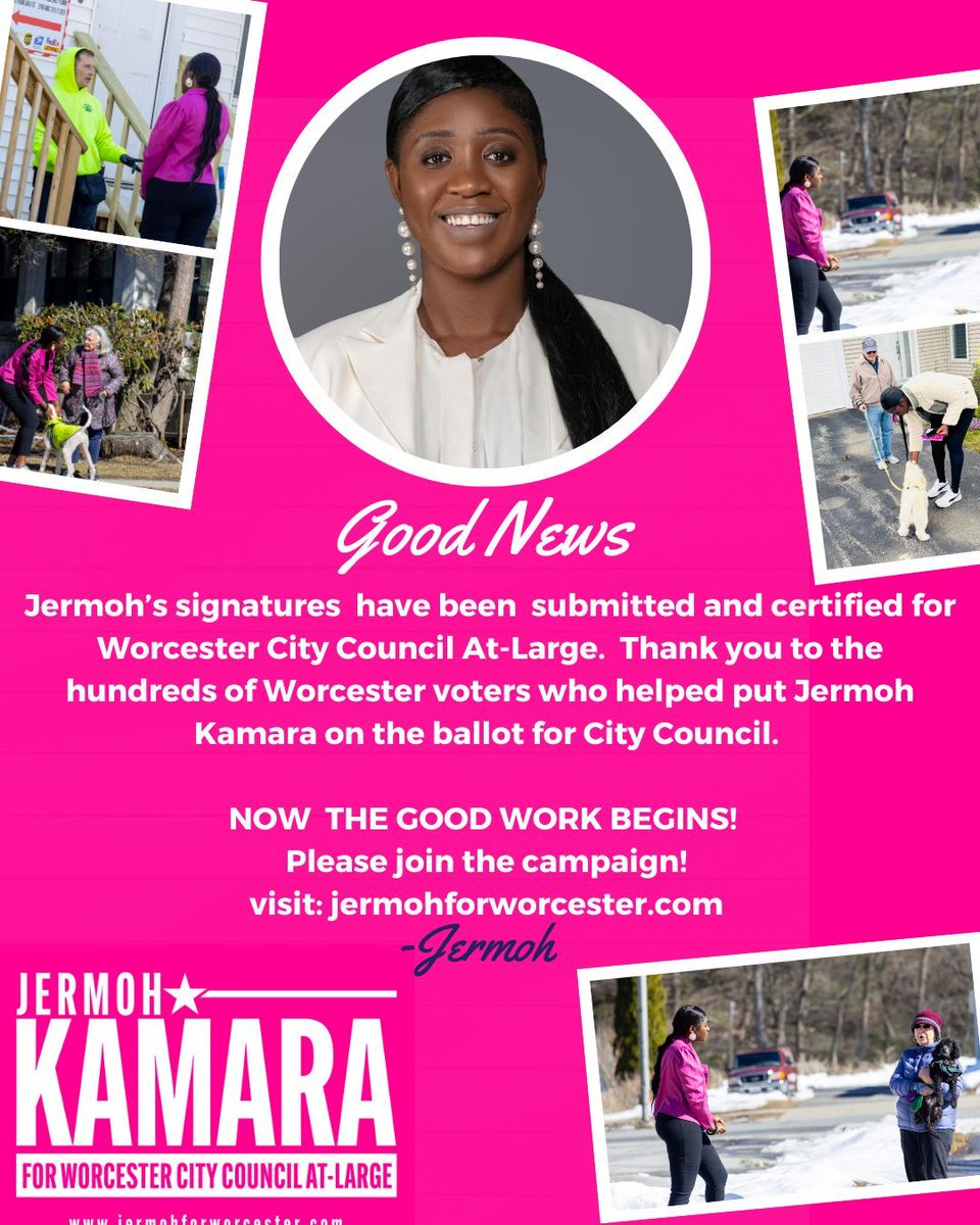 🙌 We're on the Worcester City Council At-Large ballot and I kindly ask for one of your six votes on Election Day, November 4th🙌. This Wednesday, Celebrate at the Jermoh Kamara Campaign Kick-Off: 📅 April 16, 2025, 🕠 5:30 PM, 📍 Funky Murphy's, 305 Shrewsbury St, Worcester.