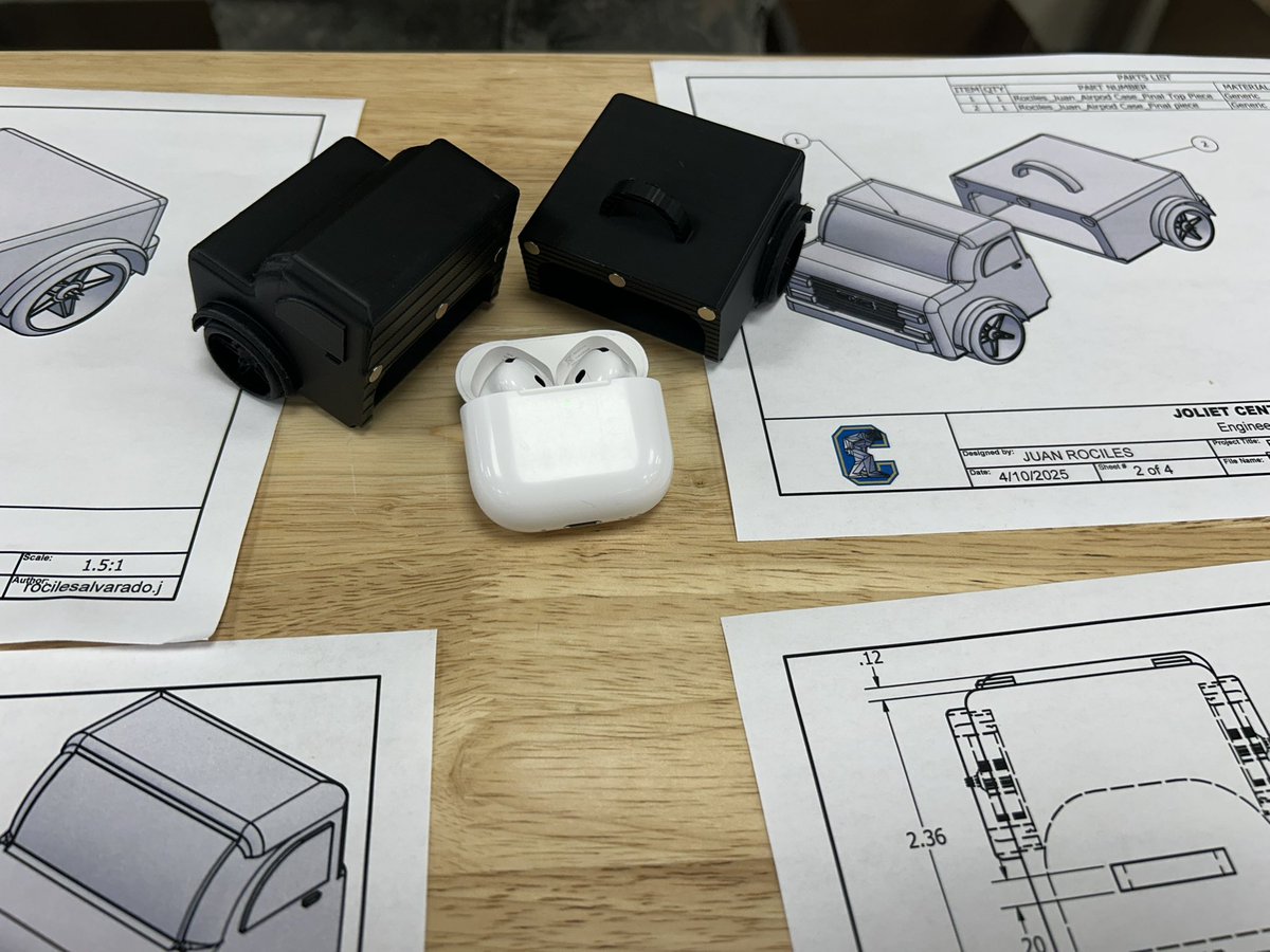 Juan is in my Engineering &amp; Architecture 3 class. He just finished his truck AirPod case. He sketched his designs, 3d modeled the parts, assembled them, iterated his design with our bambu lab 3d printer, &amp; utilized some magnets in his final design! <a href="/JTHS_204/">Joliet Township HS</a>