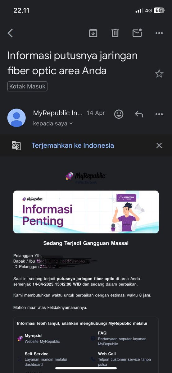ydwnto's tweet photo. Si Wifiterbaik @ID_MyRepublic gangguan dari kemaren kaga kelar-kelar, giliran bayar telat sehari kena denda. menyalaaaa #wifiterbaik #MyRepublic #bogor #TrendingNow #viralindo https://t.co/heUpYjbpXO