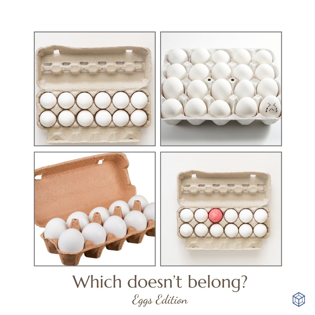 amtnj's tweet image. It's "Which Doesn't Belong" Wednesday! Notice the pictures. Which is unique? #math #mathroutine #njteacher #njteachers #wodb #mathteacher #mathteachers #April #eggs #dozen #counting