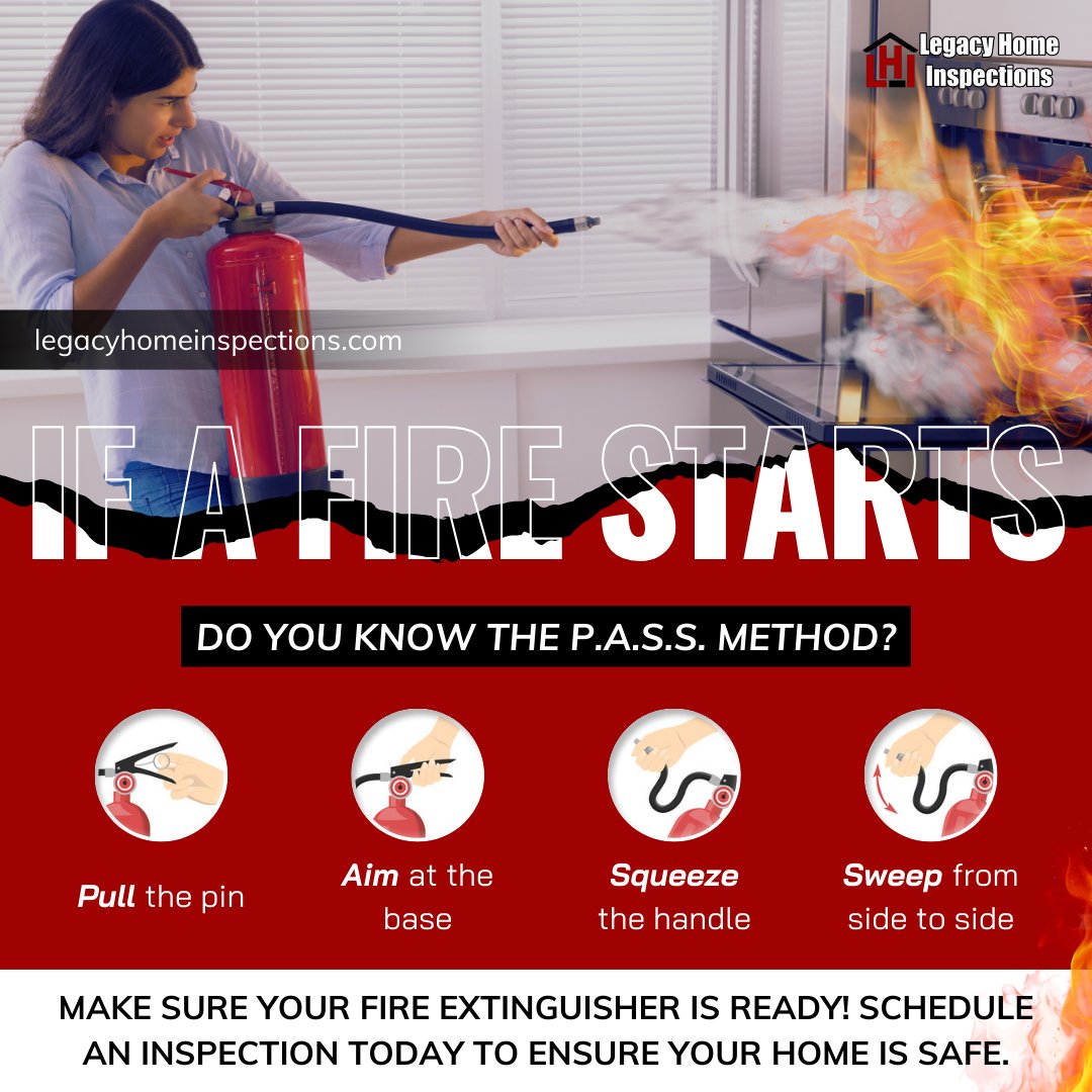 jvoglerlhi's tweet image. 🔥 Could you use a fire extinguisher in an emergency? Legacy’s inspectors don’t just check the home—they help you live safer.
Schedule your next home inspection today.

#FireSafetyTips #PASSmethod #LegacyHomeSafety
