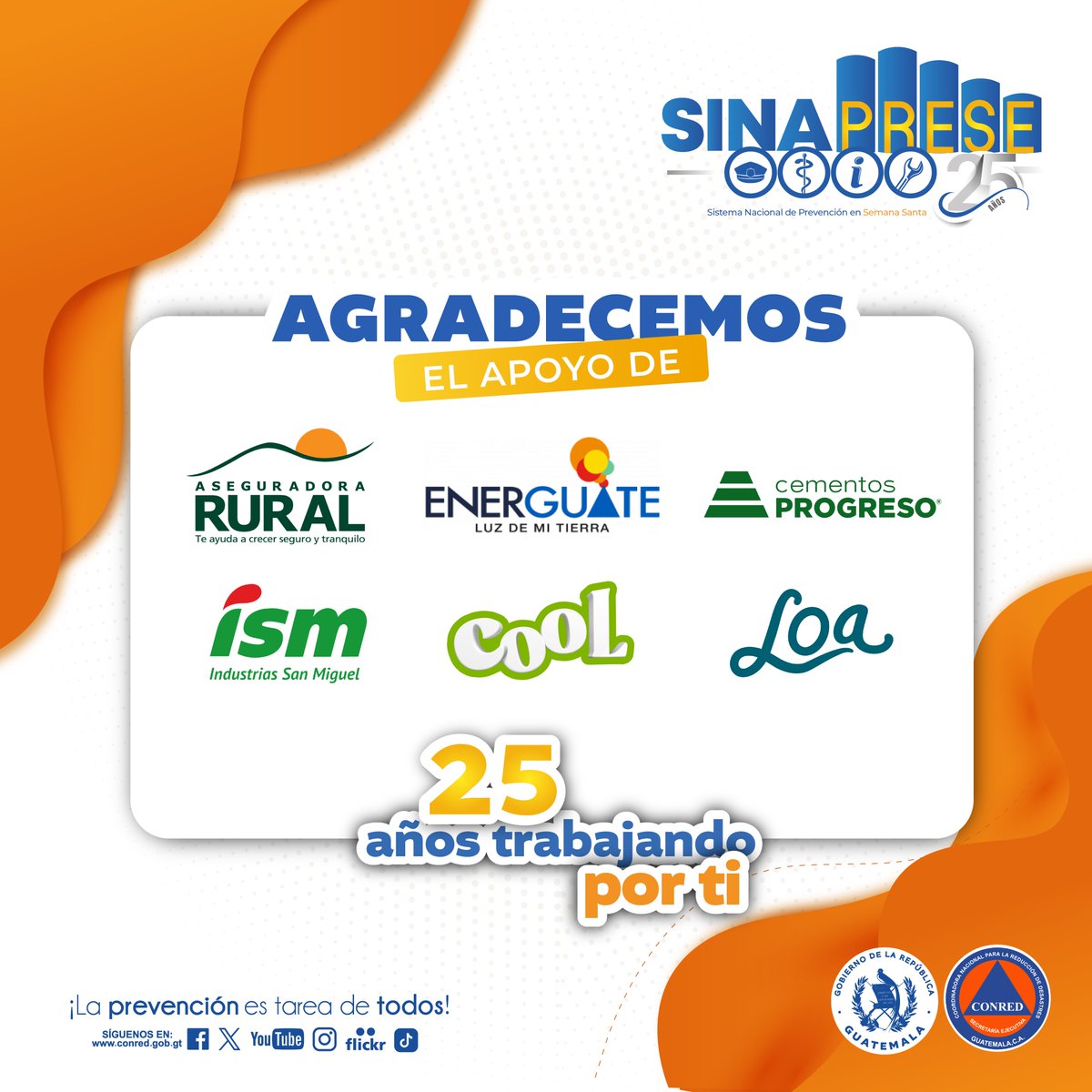 ConredGuatemala's tweet image. Agradecemos el apoyo de aliados estratégicos en donaciones y posicionamiento interinstitucional durante la operatividad del #SINAPRESE25Años. 

¡Gracias por ser parte de la cultura de prevención!

#CementosProgreso #Cool #Loa
