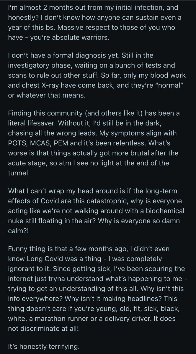 elle_carnitine's tweet image. Person on Reddit got long COVID from an infection two months ago: “What I can't wrap my head around is if the long-term effects of Covid are this catastrophic, … why isn't this info everywhere? Why isn't it making headlines?”
