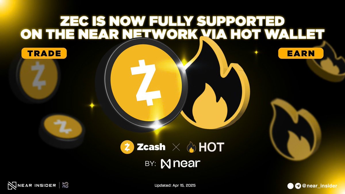 $ZEC Goes Live on <a href="/NEARProtocol/">NEAR Protocol</a> – Trade, Earn, Bridge 🔥

<a href="/Zcash/">Zcash 🛡️</a> is now fully supported on the NEAR network via <a href="/hotdao_/">HOT Protocol 🔥</a> Wallet!

You can now:
🔹 Trade ZEC directly through NEAR Swaps

🔹 Use ZEC in DeFi via the EARN section

🔹 Connect your HOT Wallet extension for smooth asset
