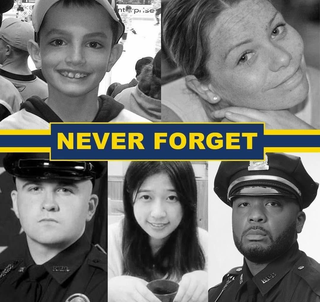 CausewayStreet's tweet photo. For Martin Richard, Krystle Campbell, Lingzi Lu, Sean Collier and Dennis Simmonds. We remember and in your names we pray #BostonStrongForever 💙💛🖤 #NoMoreHurtingPeople #OneBostonDay 4.15.13 🙏🏼 https://t.co/sGc509L1MT