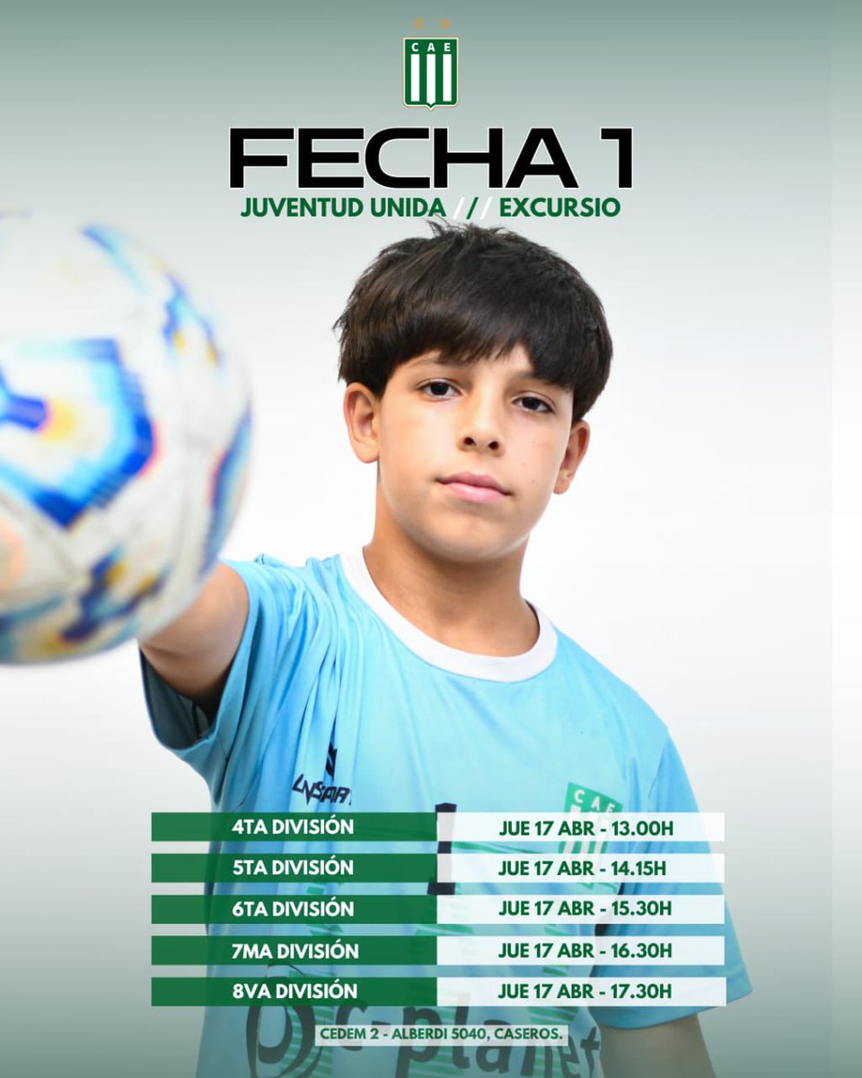 ⚽️🇳🇬 Por el postergado de la Fecha 1, visitamos a Juventud Unida de Ciudadela, el próximo Jueves en Caseros.

➡️ Inferiores desde las 13h

¡VAMOS VERDE!

💚 #SomosExcursionistas
🤍 #ElFutsalDelBajoBelgrano