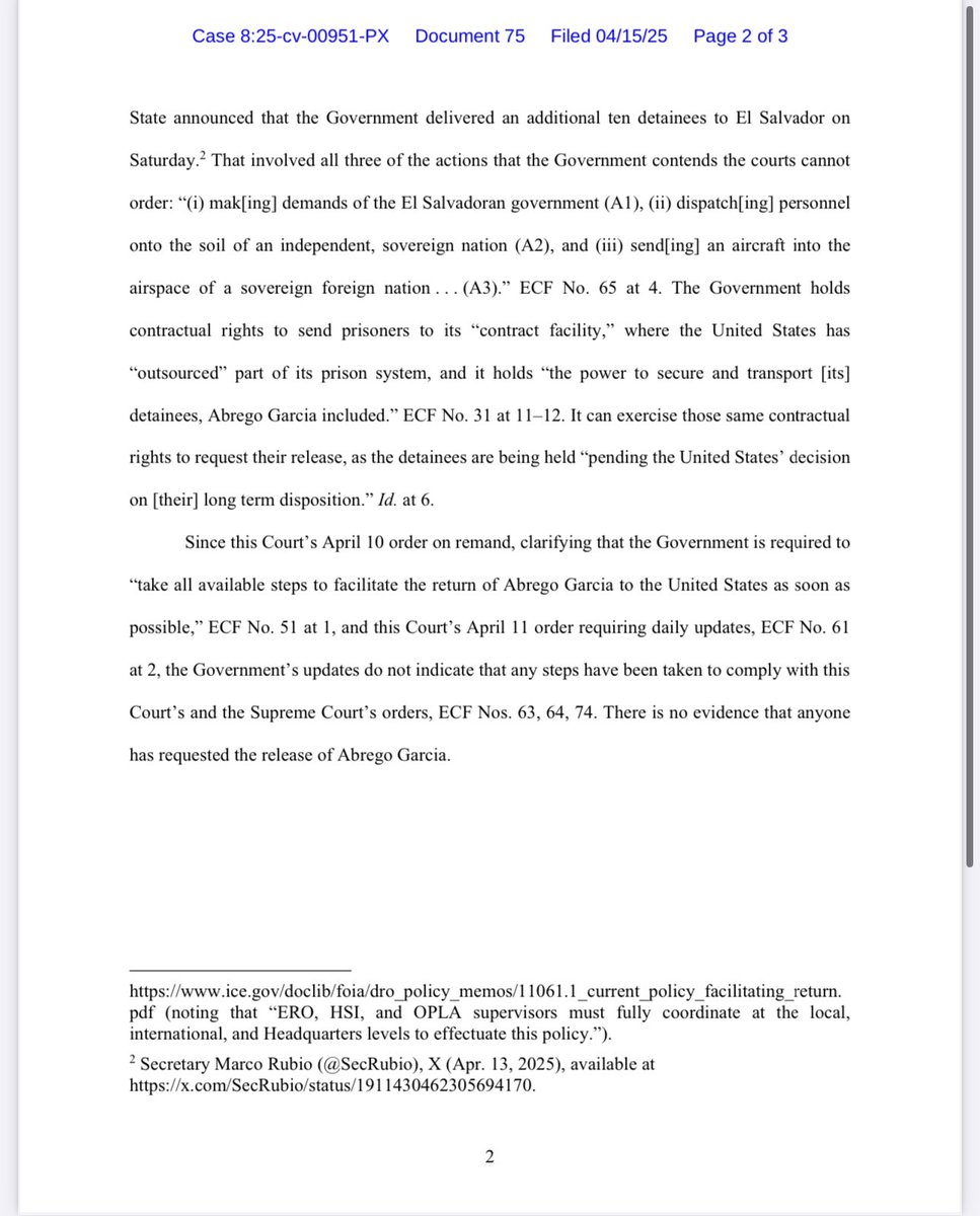 NEW: Ahead of today’s hearing before Judge Xinis in Greenbelt, counsel for Kilmar Abrego Garcia argue that the government should “at least” be required to request the release of Abrego Garcia from El Salvador.