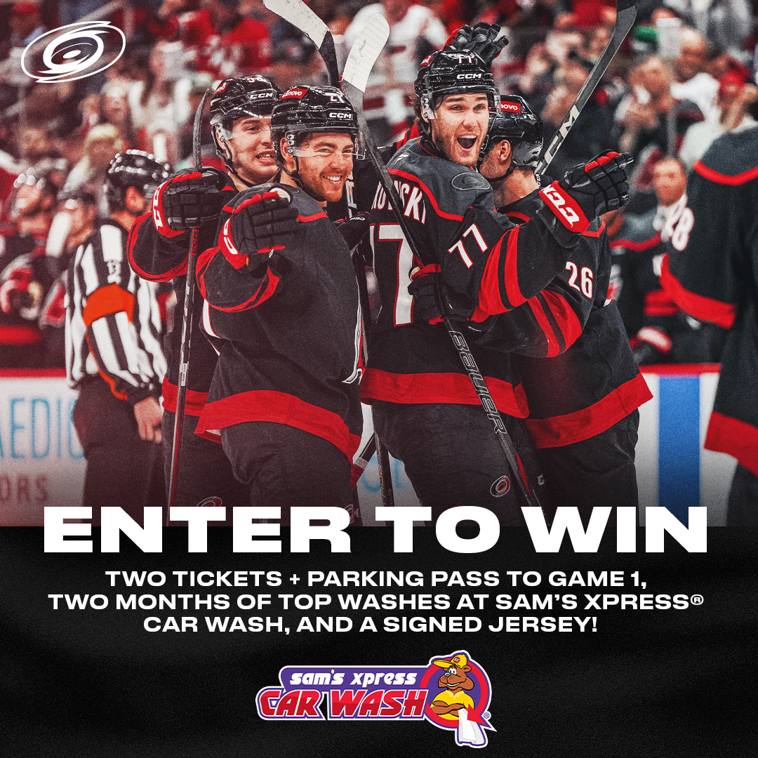 Canes's tweet photo. GAME 1 GIVEAWAY 🚨

Enter to win two tickets to Game 1, a signed #Canes jersey, and free car washes courtesy of @SamsXpress. 

Enter » https://t.co/P3ZmmU0NlA https://t.co/gOznAYiqZi