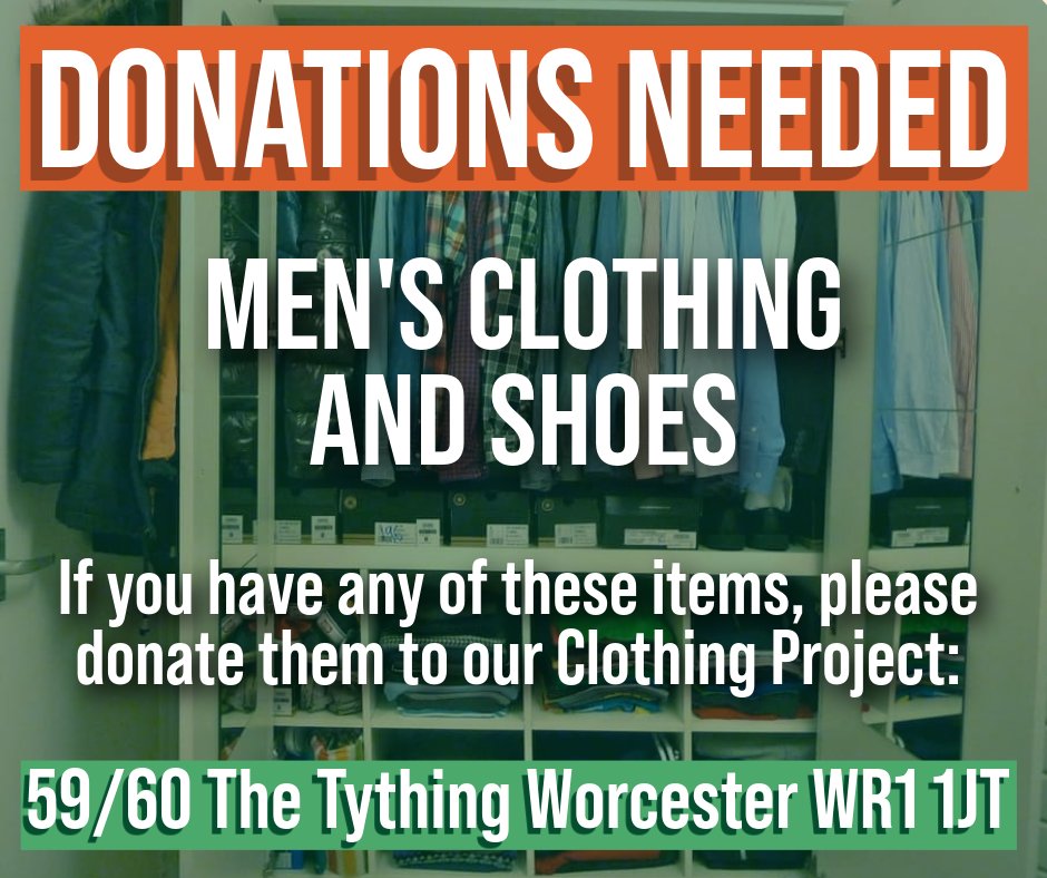 👖DONATIONS NEEDED🥾

If you have any of these items, please bring them to our Clothing Project.

We are always so grateful for your support!

#maggsdaycentre #homelessness #homeless #vulnerable #charity #worcestershire