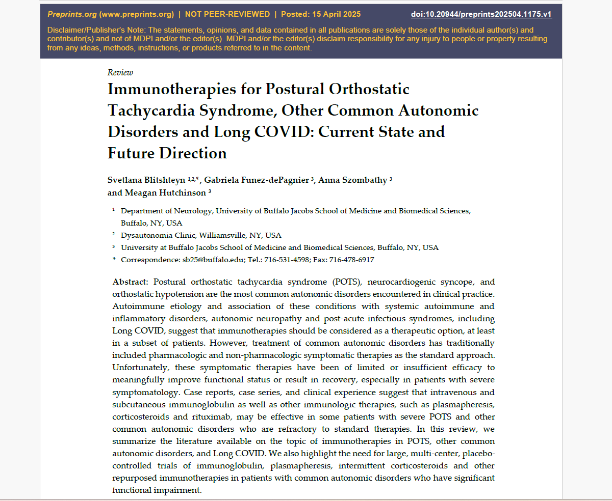 dysclinic's tweet photo. 🚨 I am excited to share our new paper (not yet peer-reviewed) on #immunotherapies in #POTS and #LongCovid. Outstanding work by @Jacobs_Med_UB med students and #futureneurologists! We worked hard on this important review. 🧠🩺
#MedTwitter @DrABrashear
https://t.co/EuVtIXpTak https://t.co/6arx29rbpo