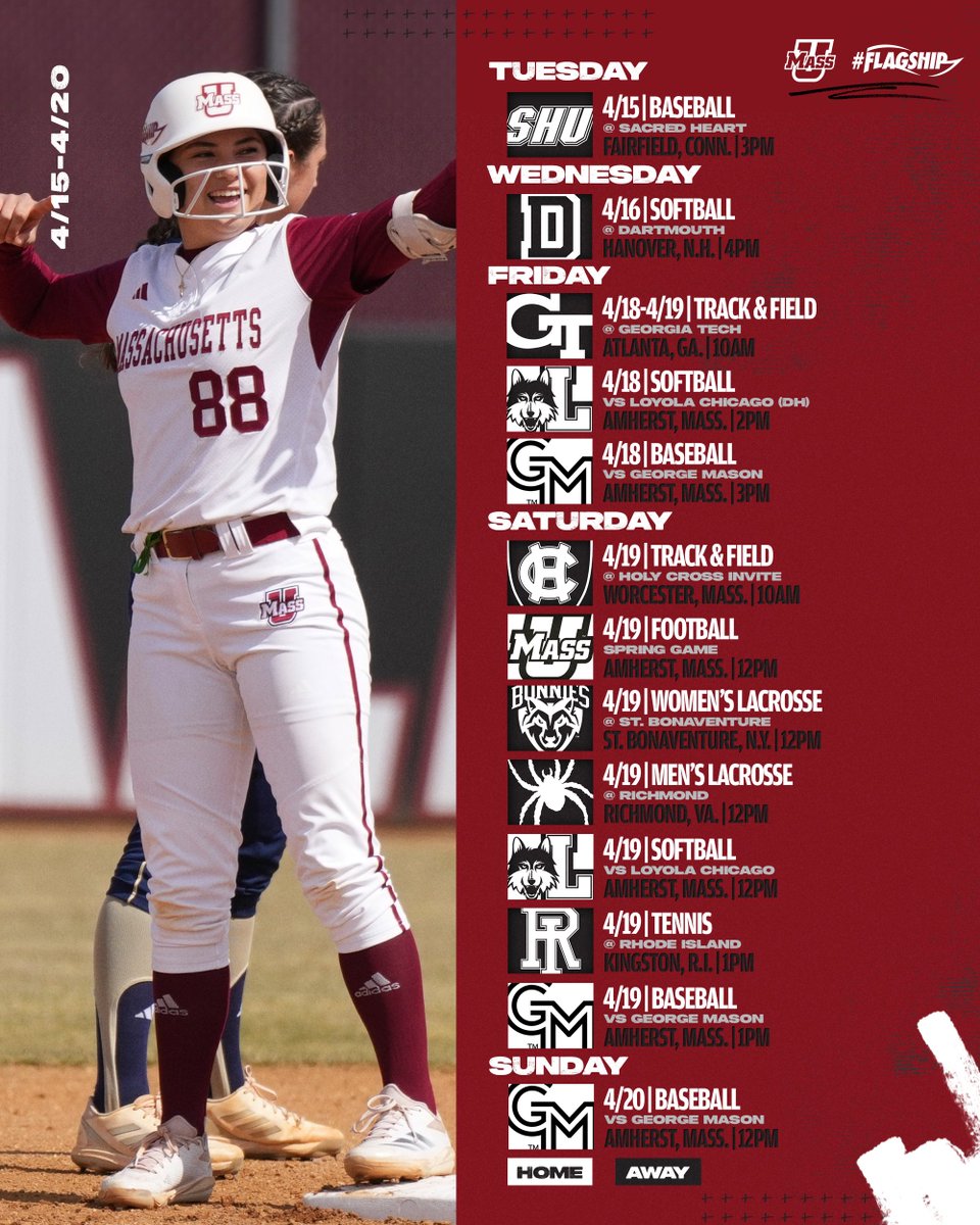 Football Spring Game on Saturday along with home baseball and softball series this week at the #Flagship 🚩

📅 bit.ly/3ZsW00c