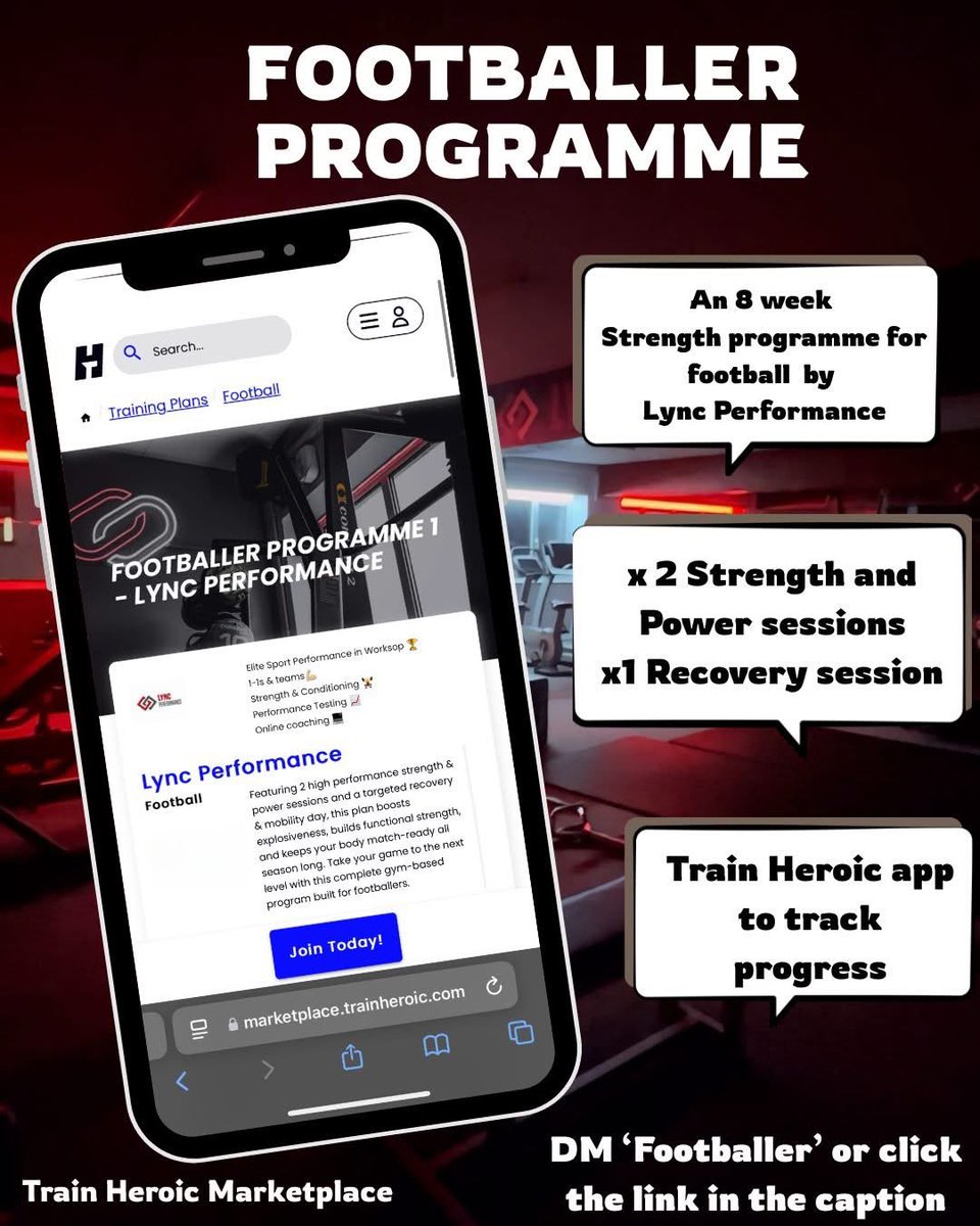 LyncPerformance's tweet image. 🏋️‍♂️ONLINE PROGRAMMES 💻

Season coming to an end? Want to make the new season your best yet? 

Join our 8 week online strength training programme for Football and build the foundations to be a serious athlete on the pitch next season!

Message for more info 📲