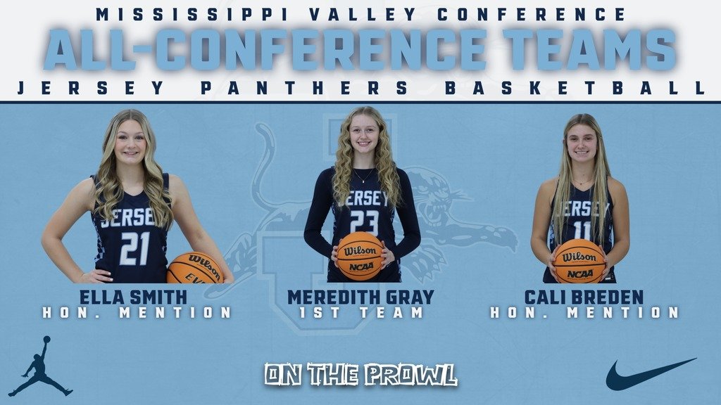 Congratulations to Cali Breden, Ella Smith and Meredith Gray on their selection to the MVC All Conference Basketball Team. Gray  earned 1st Team honors while Breden and Smith were both Honorable Mention selections. Great work, ladies. Jersey is proud of you.
#OnTheProwl