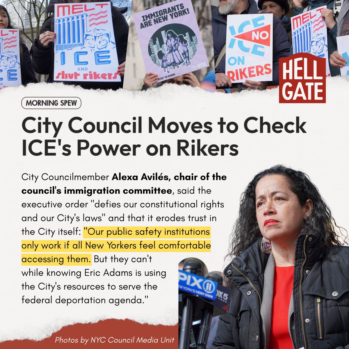 Alexa Avilés (@cmalexaaviles) on Twitter photo From <a href="/HellGateNY/">Hell Gate *subscribe today!*</a> last week: our fight to prevent ICE operations on Rikers Island.
We must protect New Yorkers' right to due process and the ability to safely access our city services.
Read more: hellgatenyc.com/city-council-l… From <a href="/HellGateNY/">Hell Gate *subscribe today!*</a> last week: our fight to prevent ICE operations on Rikers Island.
We must protect New Yorkers' right to due process and the ability to safely access our city services.
Read more: hellgatenyc.com/city-council-l…