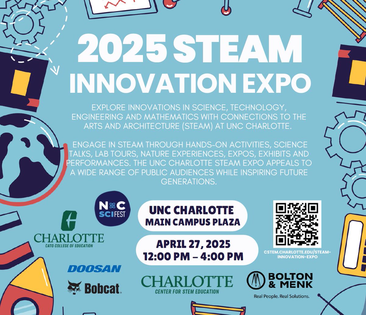 UNC Charlotte Cato College of Education (@clt_coed) on Twitter photo Our STEAM Innovation Expo is in just 12 days! Come see over 100 exhibits with hands-on explorations of different STEAM disciplines.
Let us know if you'll be attending in the comments💚🧪⚙️ Our STEAM Innovation Expo is in just 12 days! Come see over 100 exhibits with hands-on explorations of different STEAM disciplines.
Let us know if you'll be attending in the comments💚🧪⚙️
