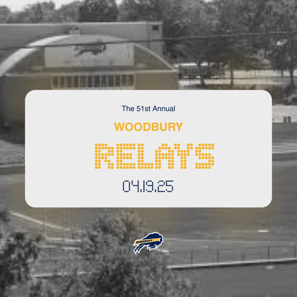 The 51st Annual Woodbury Relays is quickly approaching! Tickets are now live, please use the following the link. 

  woodbury.hometownticketing.com/embed/all?es=q…

Middle School Relays - 4/17

High School Relays - 4/19