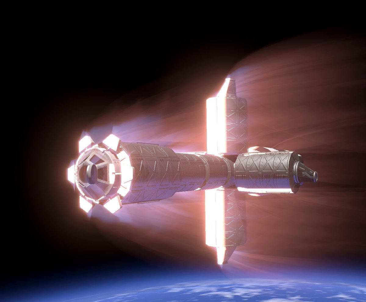 Spaceflight_Sim's tweet image. Reentry effects preview!
Still very much WIP.
I plan to add sparks and glowing/burning chunks of metal flying off when parts are getting damaged.