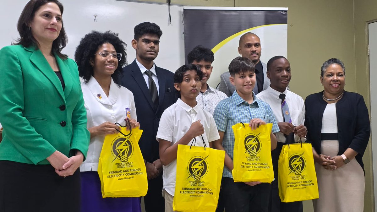 NorthGateCol's tweet photo. Congratulations are in order for Kiwa St Bernard (F6) and Asaph Joseph (F1) who both placed 1st in their age categories for T&amp;TEC's Secondary Schools Video Challenge. Their videos spoke about the benefits of conserving electricity. Here they are at today's prize giving ceremony. https://t.co/m5H0gTqJ38