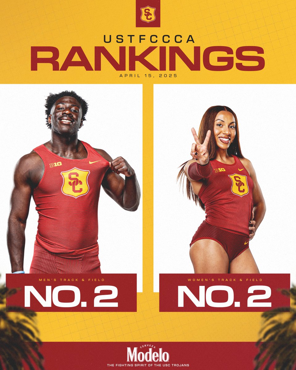 USC_Track_Field's tweet photo. Both squads are ranked No. 2 in the nation after strong performances this weekend 💪

#FightOn | @ModeloUSA https://t.co/XcYnFUutUL