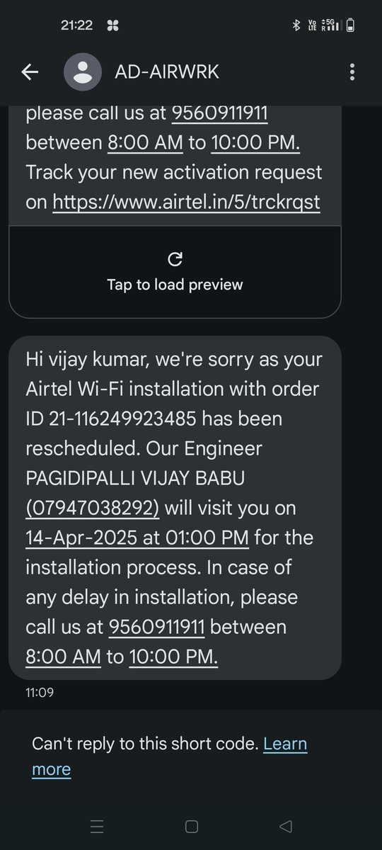 sharmaviki's tweet photo. @airtelindia @Airtel_Presence @airtelnews very poor service as committed wifi installation within 2hours &amp; take payment first but waiting from 2days ..still not installed..very poor &amp; fraud service @airtelindia @TRAI https://t.co/D0BYyR4OFE