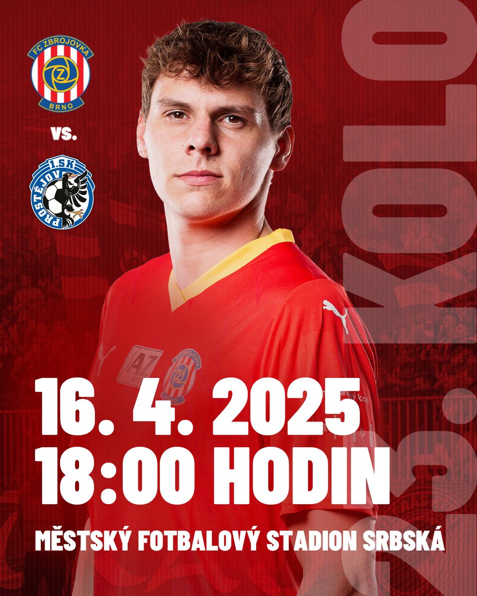 FCZbrojovkaBrno's tweet photo. 🔴⚪🔵 Domácí moravský trojboj pokračuje zápasem s Prostějovem!

🗓️ Středa 16. 4. 2025
⏰ 18:00
🏟️ Městský fotbalový stadion Srbská

🎟️ Vstupenky ➡️ https://t.co/obzi1gbWQw
📖 Preview ➡️ https://t.co/j5BHvGPqXA

#preview #fczb #zbrojovka https://t.co/nouWs404I3