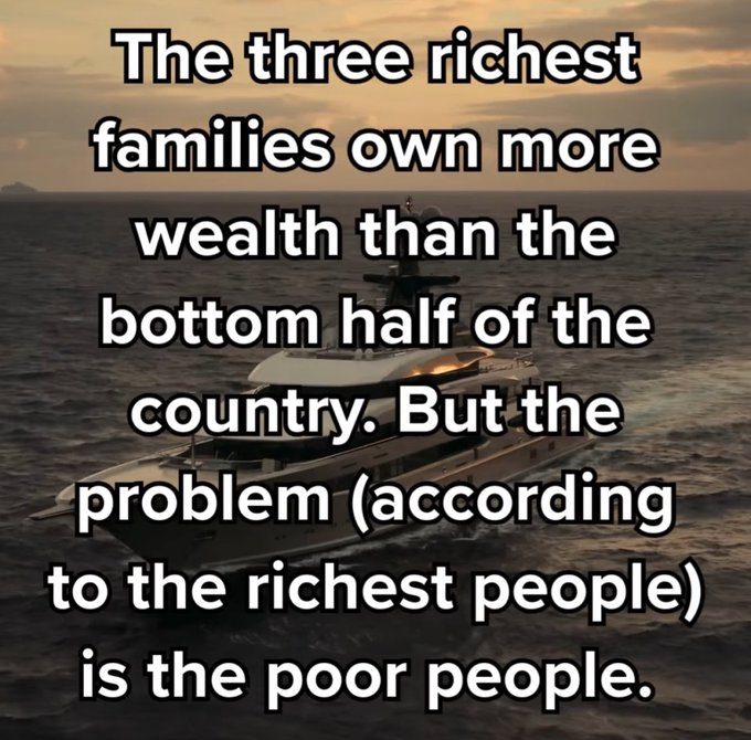 cardon_brian's tweet photo. I'm so sick of the have yacht's getting all the benefits from our federal government while the have not's are stuck footing the bill. The concentration f wealth at the top is unsustainable and trickle down economics has never worked. Tell MAGA Republicans NO #BillionaireTaxBailout
