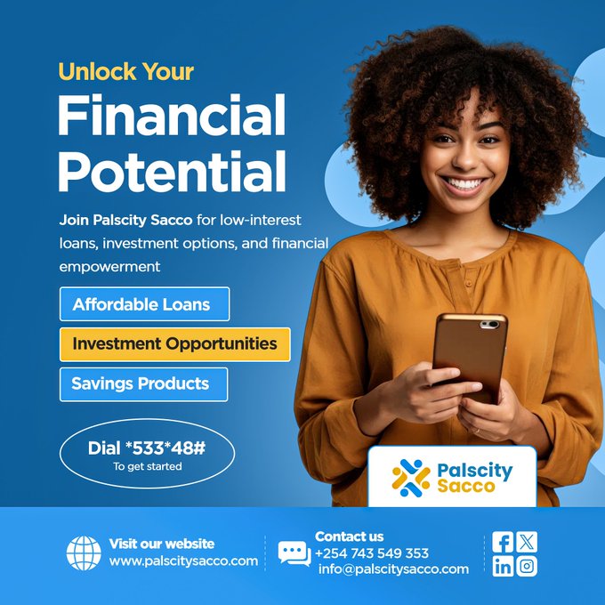 PalscitySacco's tweet photo. Unlock Financial Freedom!
Whether it's savings, loans, or investments, Palscity Sacco has got you covered.
Join us today! Contact us: +254743549353
Learn more: https://t.co/msCsRpty0o

Standard Group||Irungu Nyakera||Waititu|| https://t.co/xtwY3mgljp