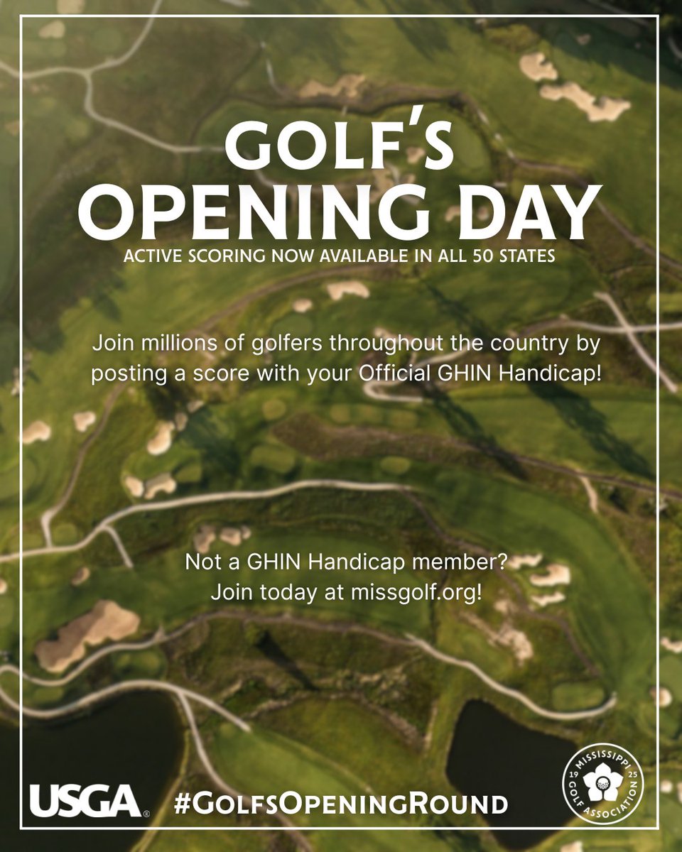 MissGolfAssn's tweet photo. Join the millions of golfers who use their Handicap Index to have fun, track their progress and enjoy a match against anyone on the course!
Not a GHIN Handicap member? Join today at https://t.co/4xgWmsMhQs!
#MGA100 #MSgolf #USGA https://t.co/RKkQbcyVC8