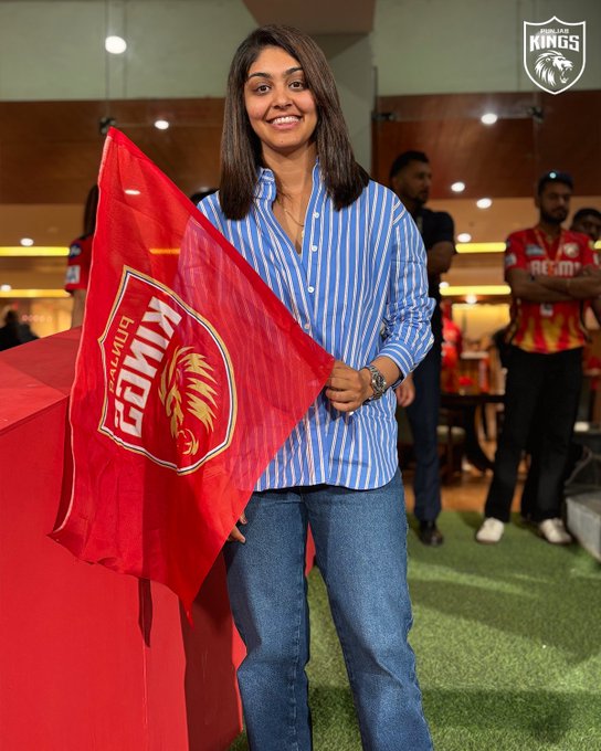 Harleen Deol in the stands for PBKS v KKR! 📹 Credits: Twitter/PunjabKingsIPL