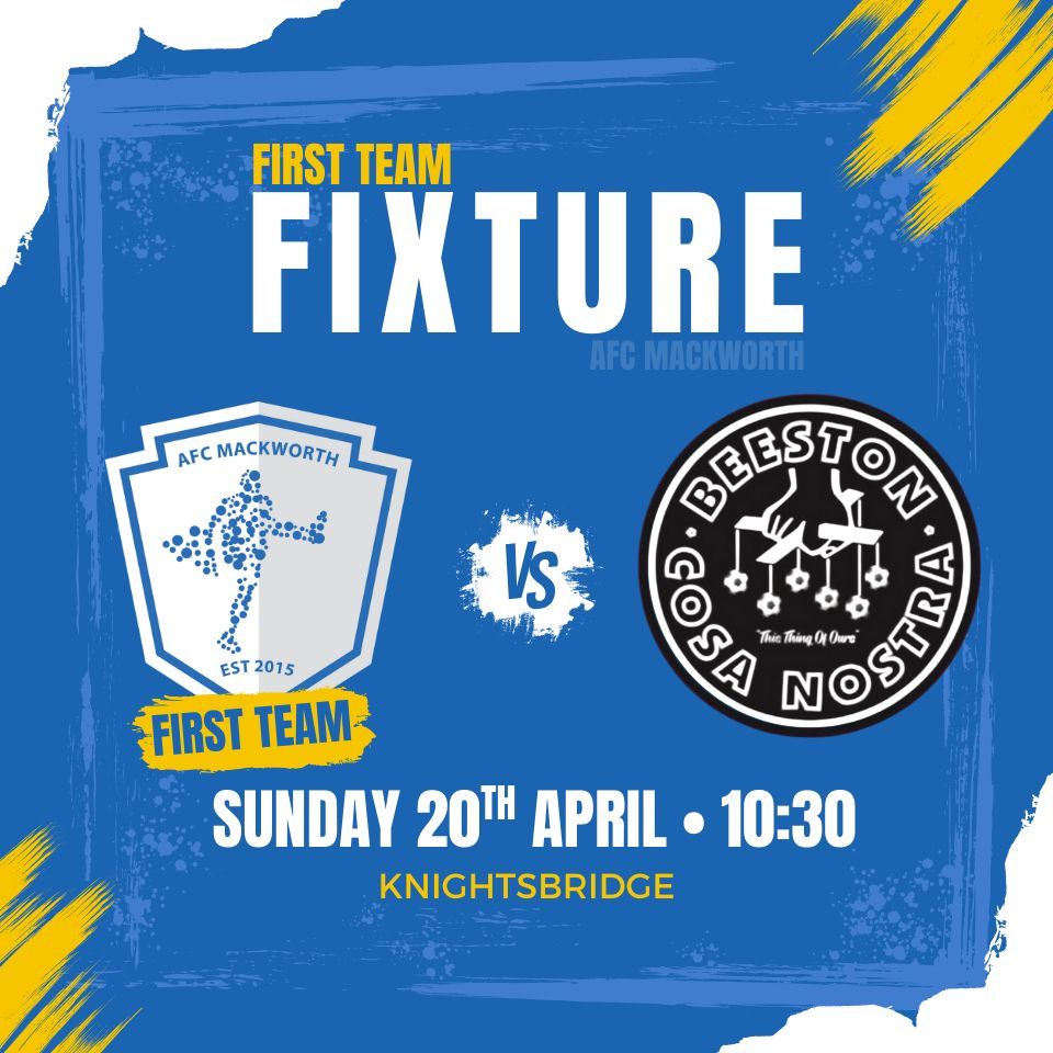 Some Easter Weekend football this weekend when the first time take on Beeston Cosa Nostra at home 👀🐣

Come on boys! 💪💙

📆Sunday 20th April
⏰10:30
🆚Beeston Cosa Nostra
📍Knightsbridge 🏠
