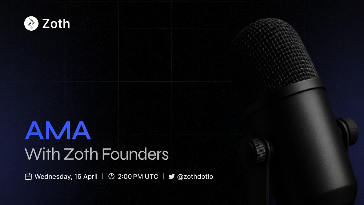 ZOTH (@zothdotio) on Twitter photo 🎙️ Tune in to the Founders' AMA
Join <a href="/pritrules/">Pd| zother for life</a> and <a href="/mkoushikbhargav/">Koushik Bhargav 🐙</a> as they address all your questions openly and transparently.
Set a reminder now: x.com/i/spaces/1lDGL… 🎙️ Tune in to the Founders' AMA
Join <a href="/pritrules/">Pd| zother for life</a> and <a href="/mkoushikbhargav/">Koushik Bhargav 🐙</a> as they address all your questions openly and transparently.
Set a reminder now: x.com/i/spaces/1lDGL…