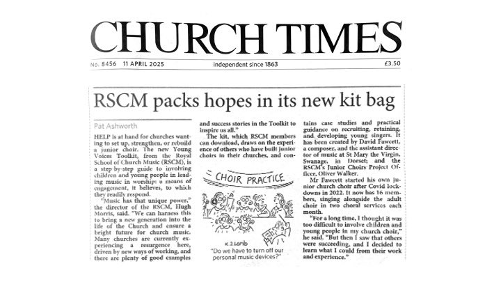 David Fawcett (@choralwork) on Twitter photo Good to see the Church Times considers the launch of the <a href="/RSCMCentre/">RSCM Centre</a> Young Voices Toolkit to be front-page news. I agree! Good to see the Church Times considers the launch of the <a href="/RSCMCentre/">RSCM Centre</a> Young Voices Toolkit to be front-page news. I agree!