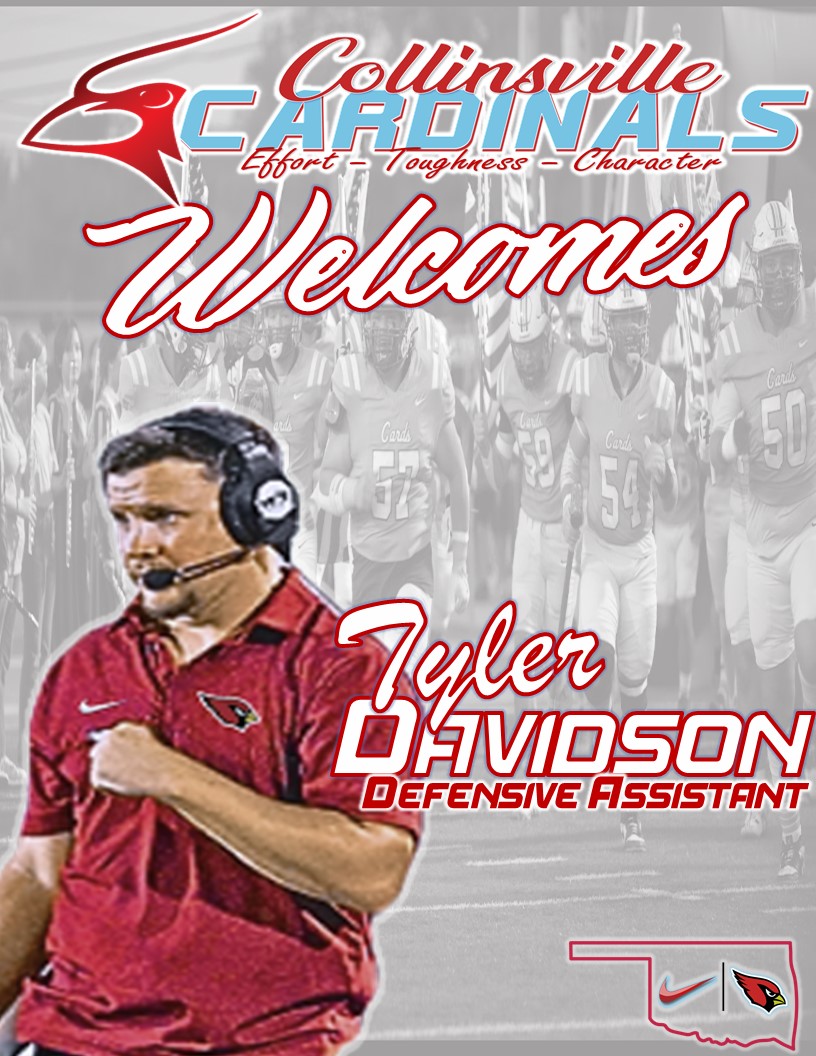 Collinsville Cardinal Football (@cvillecardsfb) on Twitter photo <a href="/collinsville_fb/">Cardinal Football</a> Would like to welcome Coach Tyler Davidson <a href="/TylerJoe311/">Coach Tyler Davidson</a> from Jenks HS to Collinsville HS. Coach Davidson will help out on Varsity with Defense. Excited to get you started Coach! #ETC #GoCards <a href="/collinsville_fb/">Cardinal Football</a> Would like to welcome Coach Tyler Davidson <a href="/TylerJoe311/">Coach Tyler Davidson</a> from Jenks HS to Collinsville HS. Coach Davidson will help out on Varsity with Defense. Excited to get you started Coach! #ETC #GoCards