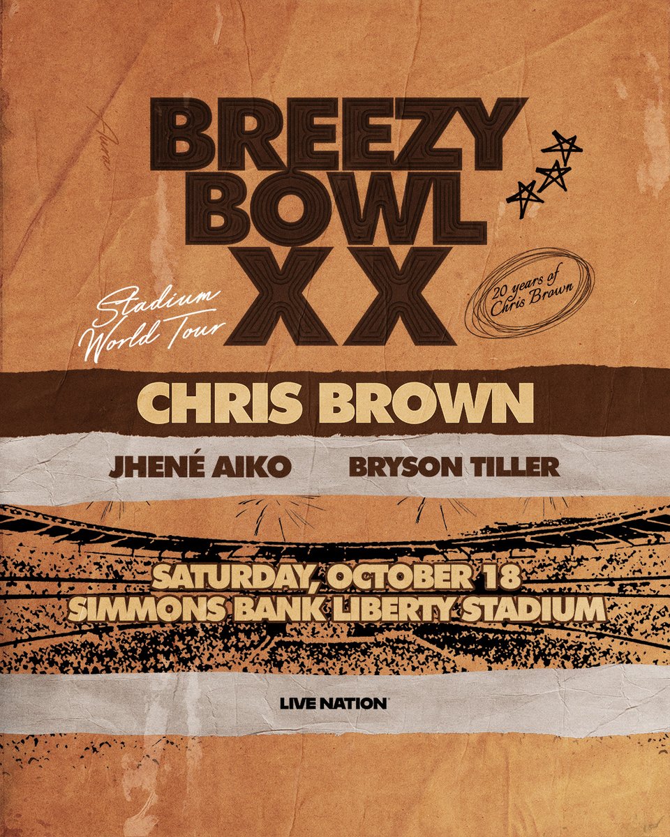 JUST ANNOUNCED! 🔥 Chris Brown is bringing BREEZY BOWL XX to Simmons Bank Liberty Stadium on Saturday, October 18th with Jhene Aiko and Bryson Tiller! Sign up now for Artist Presale Access at chrisbrownworld.com.