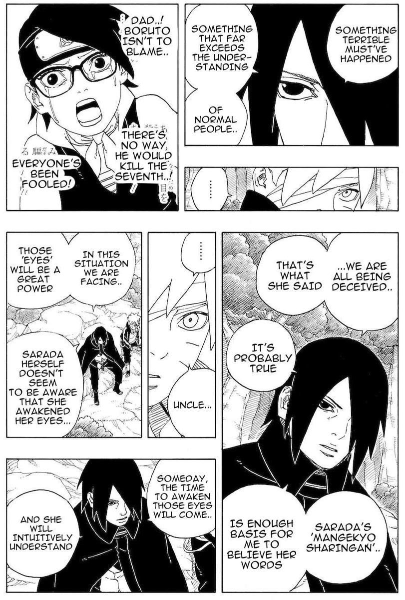 wait so Boruto knows Sarada backed him up and Omnipotence don't affect her, even knowing Sarada loves him romantically? :O