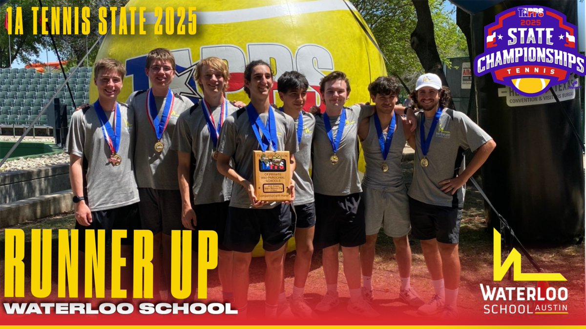 Congratulations to the 1A Boys Runner Up Place Team in the 2025 TAPPS State Tennis Championships: Waterloo School!
