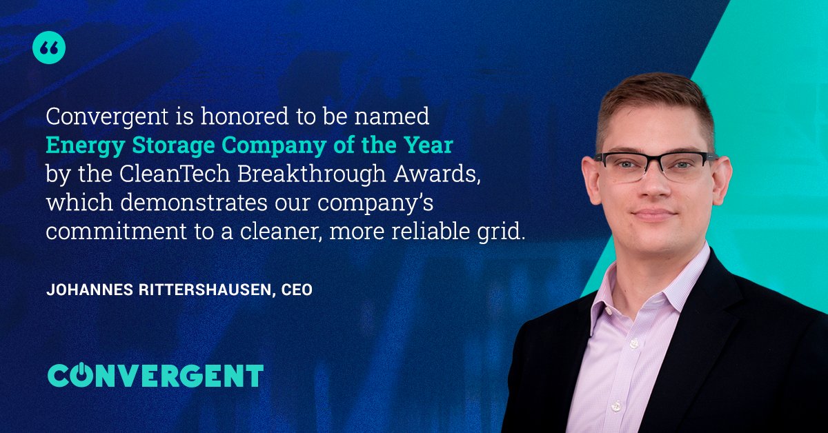 Convergent Energy and Power (@convergentep) on Twitter photo 🎉Convergent named #EnergyStorage Company of the Year by the <a href="/TopTechAwards/">Tech Breakthrough</a> Awards, recognizing the most innovative products, companies, and individuals in energy, climate, and clean tech. Learn more here: hubs.li/Q03hsPBG0 #CleanTechBreakthrough 🔋⚡ 🎉Convergent named #EnergyStorage Company of the Year by the <a href="/TopTechAwards/">Tech Breakthrough</a> Awards, recognizing the most innovative products, companies, and individuals in energy, climate, and clean tech. Learn more here: hubs.li/Q03hsPBG0 #CleanTechBreakthrough 🔋⚡