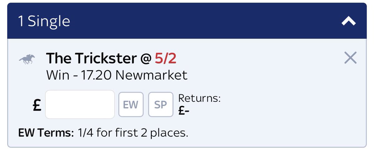 FullTimeTips1's tweet image. The Trickster @ 5/2 🐎

17:20 Newmarket