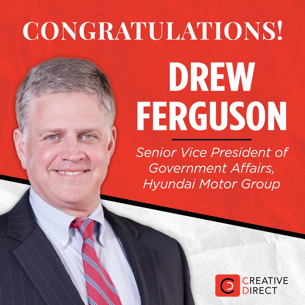 1creativedirect's tweet image. We'd like to congratulate Drew Ferguson on his appointment as Senior Vice President of Government Affairs for the Hyundai Motor Group! Proud to be on Team Ferguson #gapol