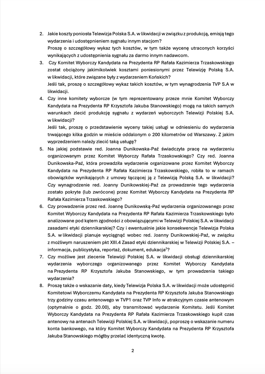 K_Stanowski's tweet photo. List Komitetu Wyborczego Krzysztofa Jakuba Stanowskiego do Tomasza Syguta, dyrektora generalnego TVP S.A. w likwidacji. https://t.co/n0TE4VD3ws