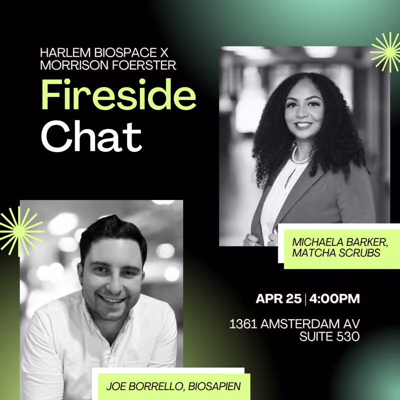 Are you a student, scientist, or entrepreneur excited about biotech? Join us for your Fireside Chat exploring healthcare innovation with Matcha Scrubs’s very own, Michaela Barker and BioSapien’s CTO, Joe Borrello! 

Register here: lu.ma/iaq8t4ov
