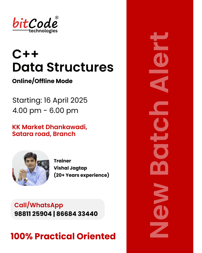BitcodeTech's tweet photo. Strengthen Your Programming Foundation with the Best C++ and Data Structure Training at BitCode.
Join Today! 

New Batch Starting from 
16 April 2025
4.00 pm - 6.00 pm
Online+Offline Mode
100% practical oriented!

#cpp #cpptraining #dsa #datastructure #learn #learndatastructures https://t.co/nldactPpfP