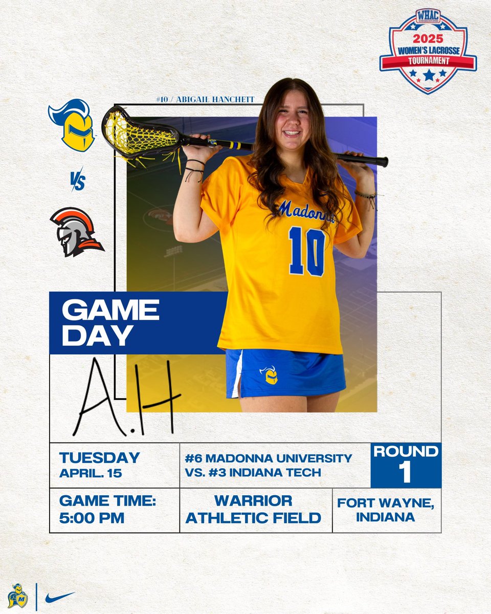 WHAC QUARTERFINALS GAMEDAY⚔️

🆚: #3 Indiana Tech 
📍: Fort Wayne, Indiana
🏟️: Warrior Athletic Field
🕐: 5:00 PM
📺: shorturl.at/xL28j
📊: shorturl.at/888cY

#crusadernation