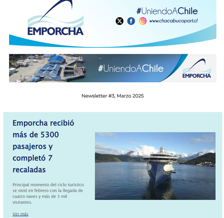 Todo sobre nuestra gestión y trabajo en nuestro boletín mensual

#patagonia 
#aysen
#puertos
#sostenibilidad
#cruceros
#emporcha
#Chile 
#prensa

4bca7.r.ag.d.sendibm3.com/mk/mr/sh/1t6AV…