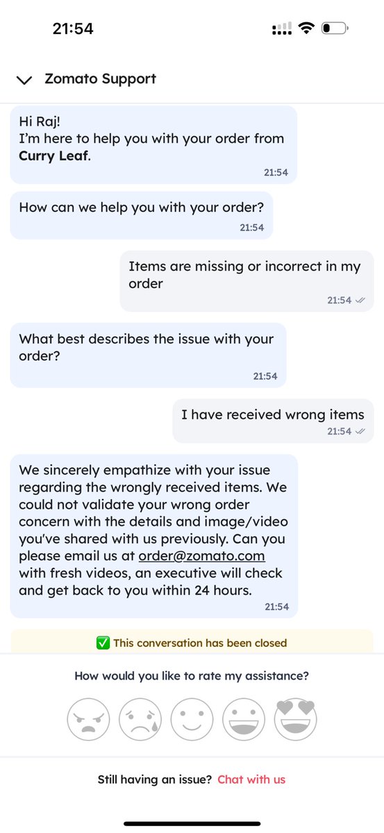 raj_singh_ch's tweet image. What a great customer support by zomato,received an incorrect order(possibly of someone else)and customer support just asked to email the details.
Restaurant confirmed that correct order was given to delivery partner and delivery partner turned off his phone.
@zomato @zomatocare