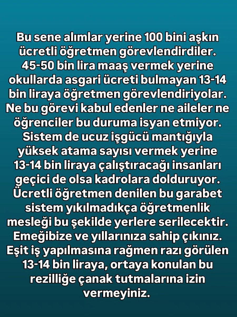 sosyalhocamm's tweet photo. #YusufTekinİstifa 

Öğretmenlik ucuz iş gücü değildir. Sistemi bu hale çevirmeye ve yaygınlaştırmaya çalışan sayın bakan Yusuf Tekin istifa ediniz. https://t.co/ta9wwzZqyu